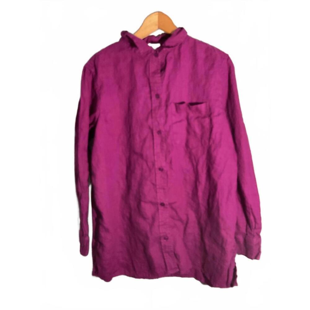 Coldwater Creek Linen Style Magenta Button-Up Shirt Medium Petite